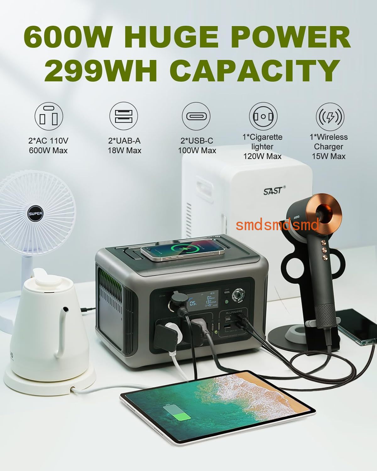Portable Power Station 600W Ups - Stazione di Alimentazione Portatile R600, Batteria
