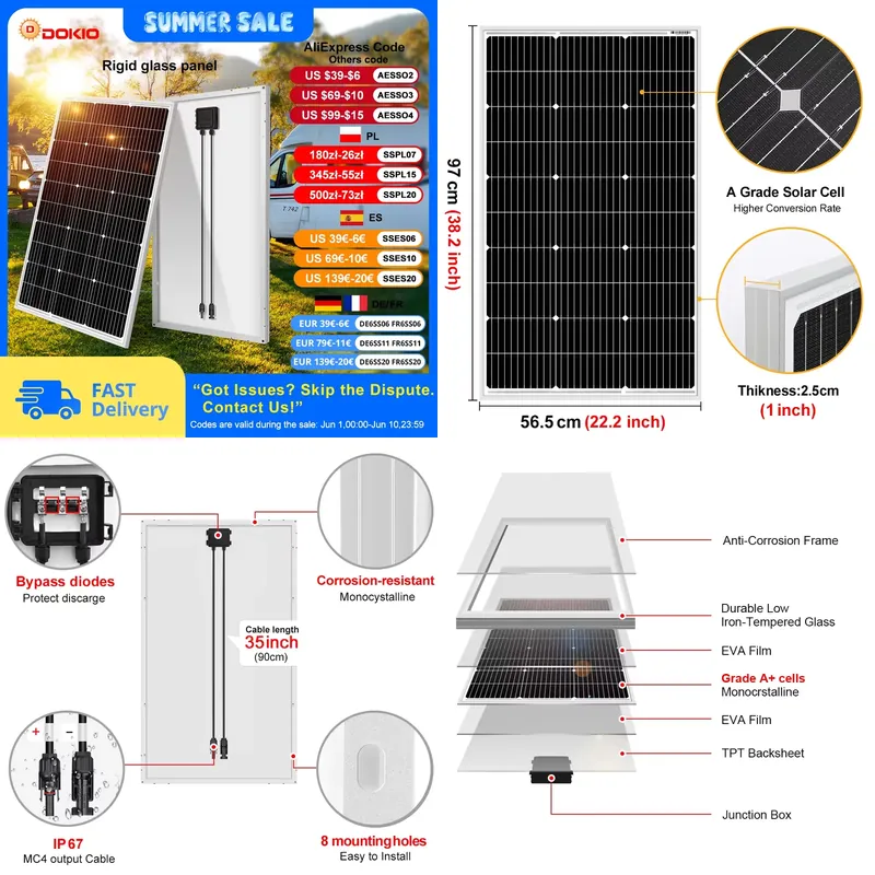 Pannello Solare Rigido 18V 100 - Solar Panel 400W Rigid Monocrystalline recensione e prezzo